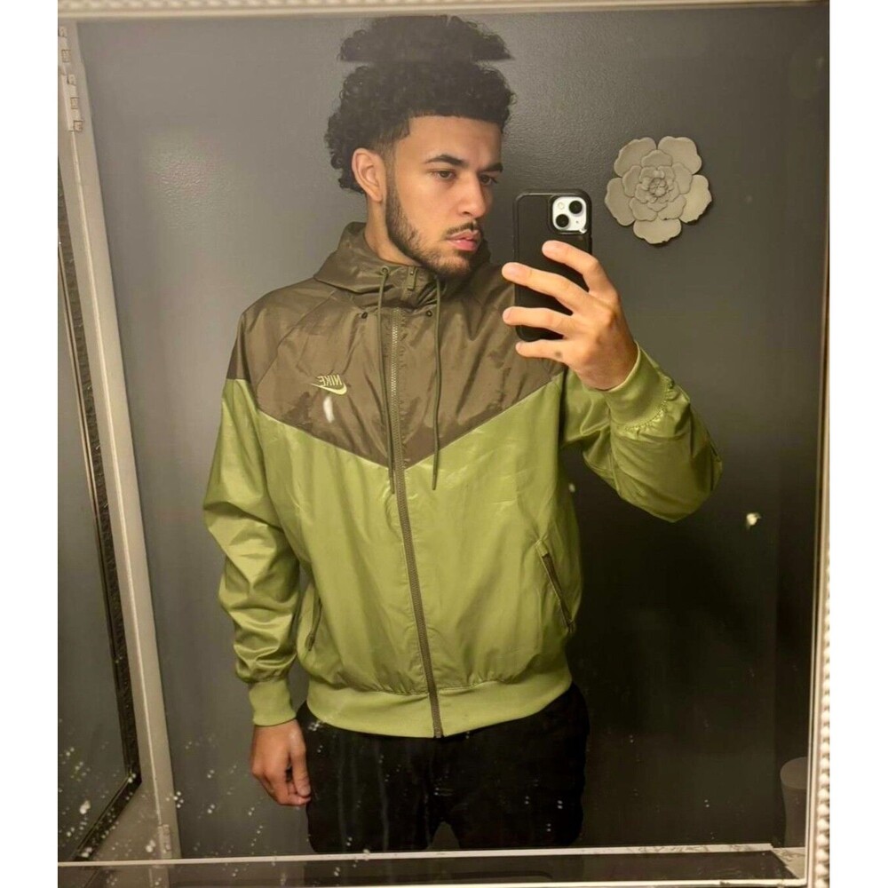 Nike Vintage Rare Windrunner Jacket Windbreaker Nylon Glanz Green Brown Medium